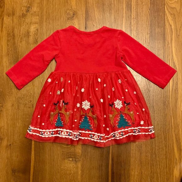 HANNA ANDERSSON Christmas Dress Baby Girls 3-6 Embroidered Reindeer Tulle Infant - Picture 2 of 4